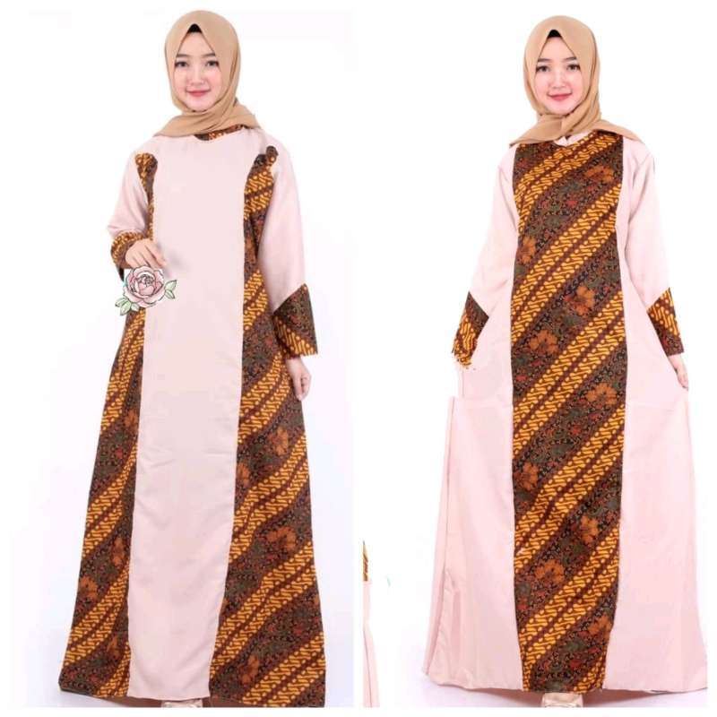 model baju gamis batik kombinasi kain polos untuk wanita